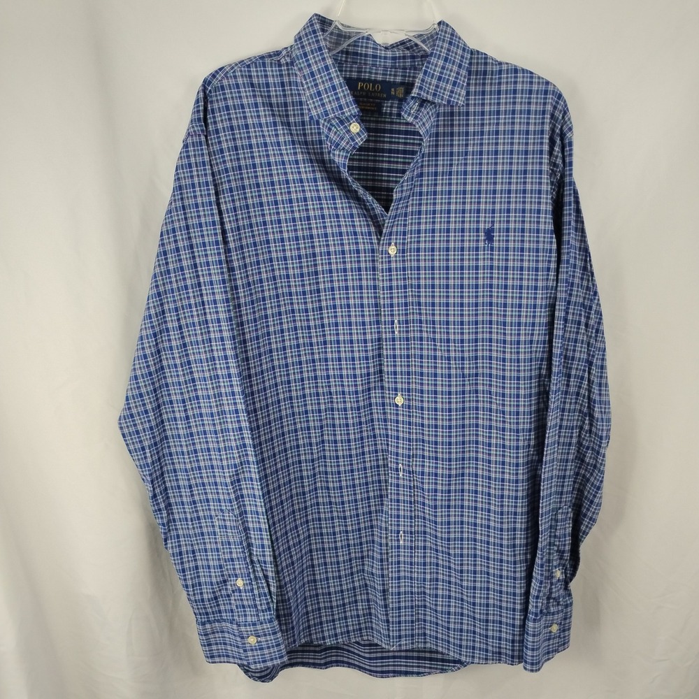 Polo Ralph Lauren Mens XL Classic Fit Performance Plaid Button Down Shirt Blue - Picture 4 of 14
